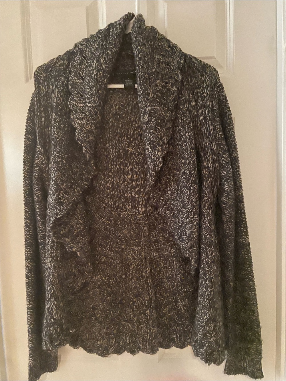 Grace Elements Black & White Marled Open-Front Cardigan